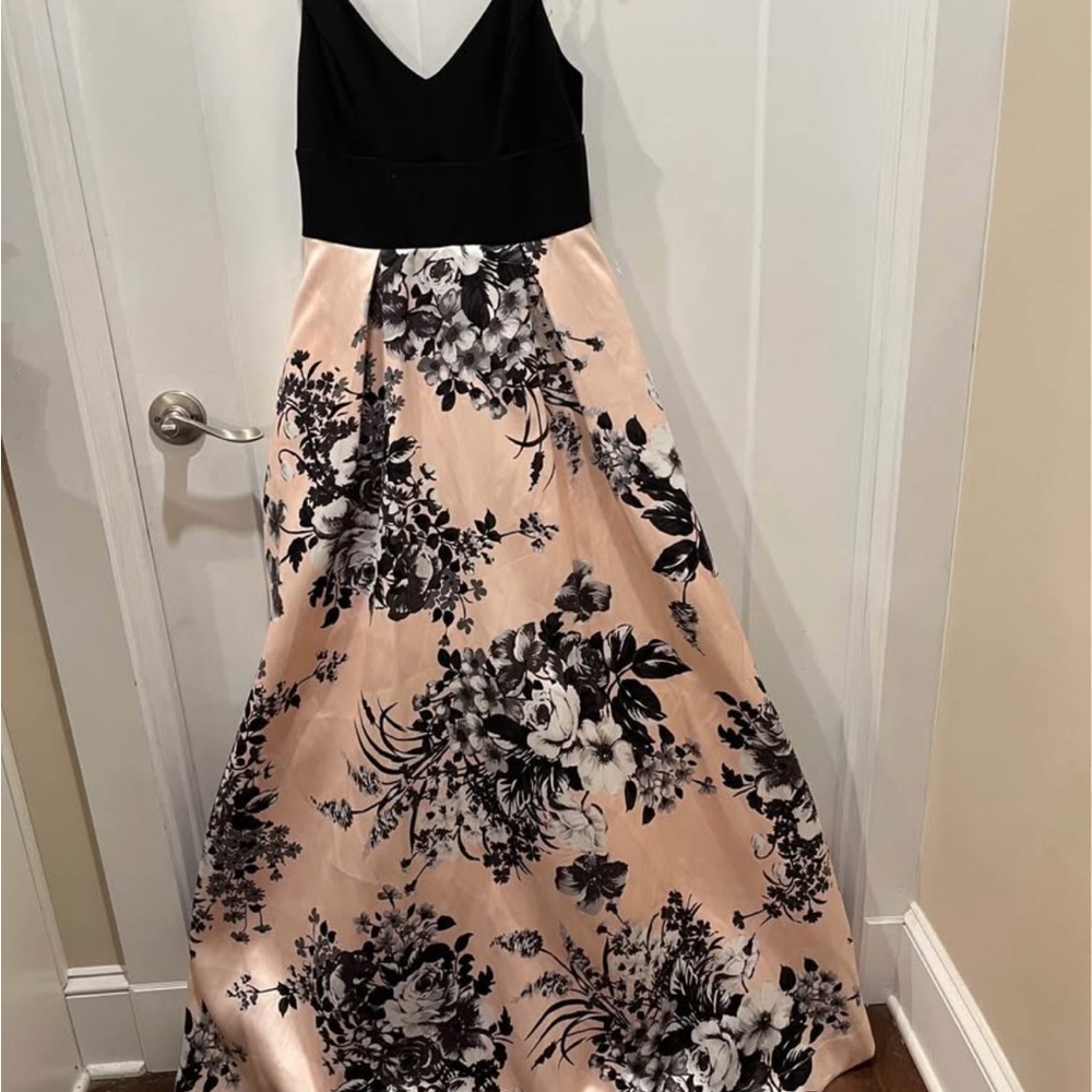 Elegant Black and Cream Floral Gown